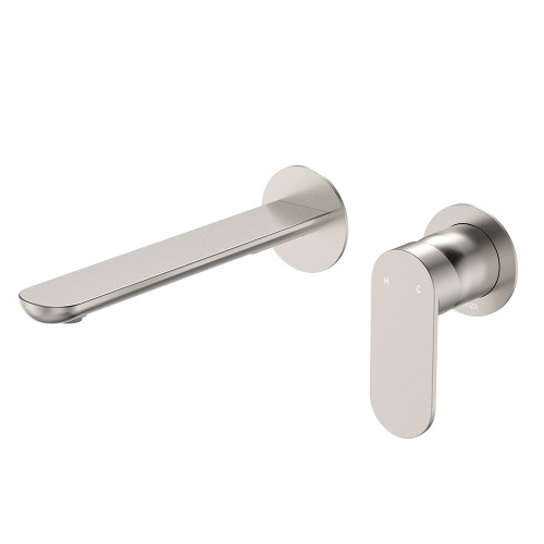 Empire Slim Basin/Bath Wall Mixer Set, Round Plates, 200mm Outlet, Brushed Nickel [306241]