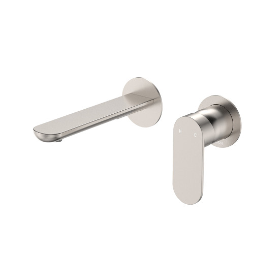 Empire Slim Basin/Bath Wall Mixer Set, Round Plates, 160mm Outlet, Brushed Nickel [306254]