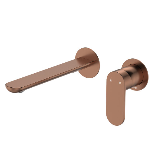 Empire Slim Basin/Bath Wall Mixer Set, Round Plates, 200mm Outlet, Brushed Copper [306277]