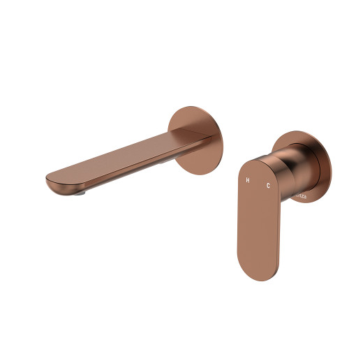 Empire Slim Basin/Bath Wall Mixer Set, Round Plates, 160mm Outlet, Brushed Copper [306269]