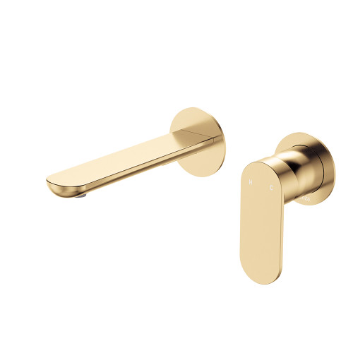 Empire Slim Basin/Bath Wall Mixer Set, Round Plates, 160mm Outlet, Urban Brass [306263]