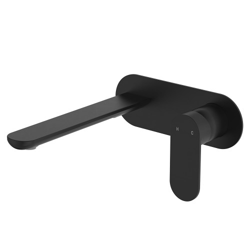 Empire Slim Basin/Bath Wall Mixer Set, Oval Plate, 200mm Outlet, Matte Black [306260]