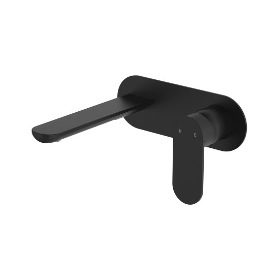 Empire Slim Basin/Bath Wall Mixer Set, Oval Plate, 160mm Outlet, Matte Black [306247]