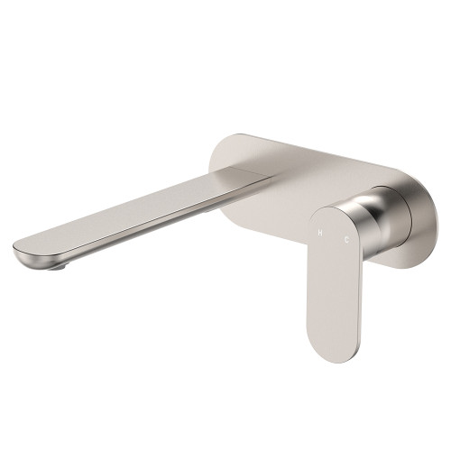 Empire Slim Basin/Bath Wall Mixer Set, Oval Plate, 200mm Outlet, Brushed Nickel [306265]