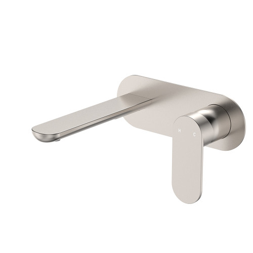Empire Slim Basin/Bath Wall Mixer Set, Oval Plate, 160mm Outlet, Brushed Nickel [306273]
