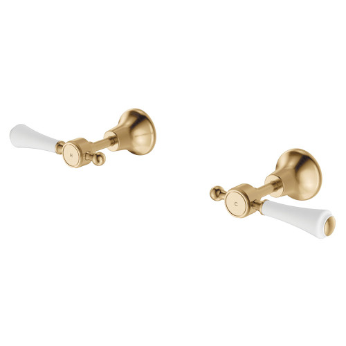 Lillian Lever Wall Top Assemblies Urban Brass with Ceramic White Handle [306251]