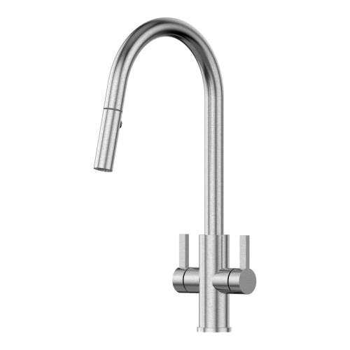 Xssence 316 Stainless Steel Square Gooseneck Xpressfit Retractable Tap with Lever Handles Satin Stainless Steel [306145]
