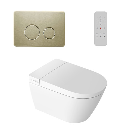 Novus Smart Wall-Hung Toilet Suiet with R&T Inwall Cistern, Rimless Pan and Round Flush Buttons Gold [308012]