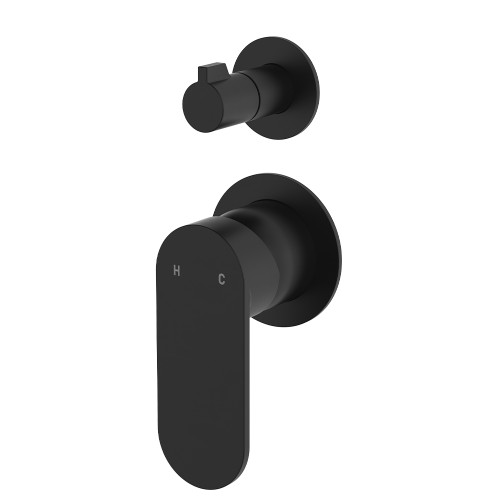 Empire Slim Wall Mixer with Diverter Small Round Plates Vertical Matte Black [307795]
