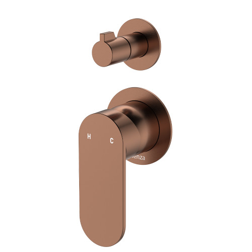 Empire Slim Wall Mixer with Diverter Small Round Plates Vertical Brushed Copper [307796]