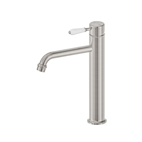 York Straight Tall Basin Mixer with White Porcelain Lever Brushed Nickel [305729]