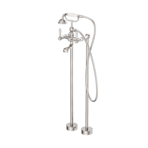 York Freestanding Bath Set with White Porcelain Hand Shower Brushed Nickel [305761]