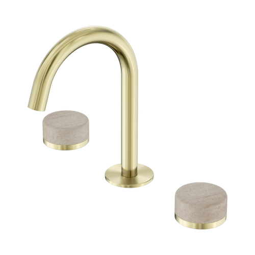 Serenity Basin Set Arc Spout with Rome Travertine Handle Brushed Gold [308713]