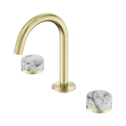 Serenity Basin Set Arc Spout with Arabescato Corchia Handle Brushed Gold [308663]