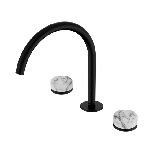 Serenity Bath or Kitchen Set Arc Spout with Arabescato Corchia Handle Matte Black [308730]