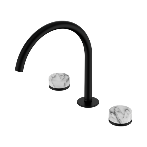 Serenity Bath or Kitchen Set Arc Spout with Arabescato Corchia Handle Matte Black [308730]