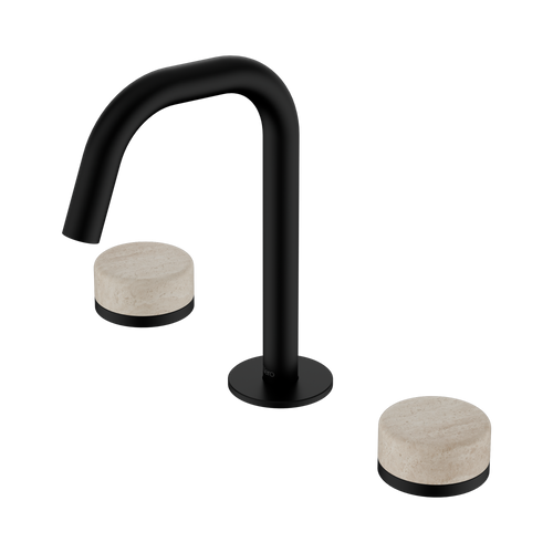 Serenity Basin Set Edge Spout with Rome Travertine Handle Matte Black [308717]