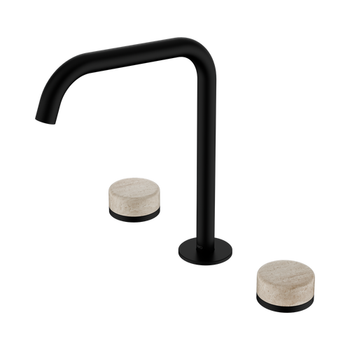 Serenity Bath or Kitchen Set Edge Spout with Rome Travertine Handle Matte Black [308655]
