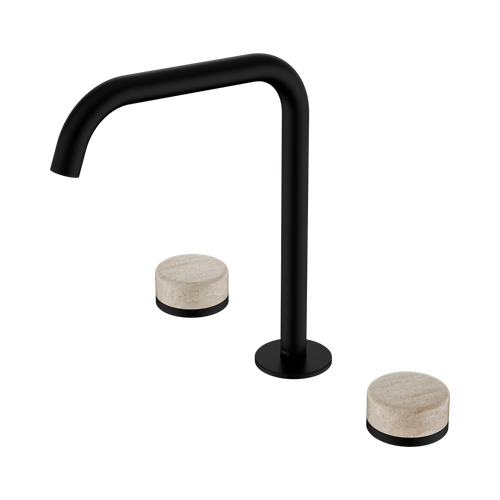 Serenity Bath or Kitchen Set Edge Spout with Rome Travertine Handle Matte Black [308655]