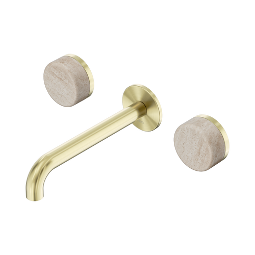 Serenity Wall Basin Set 185mm Spout with Rome Travertine Handle Brushed Gold [308679]