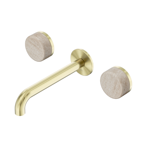 Serenity Wall Basin Set 185mm Spout with Rome Travertine Handle Brushed Gold [308679]