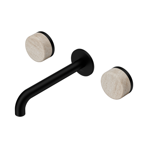 Serenity Wall Basin Set 185mm Spout with Rome Travertine Handle Matte Black [308610]