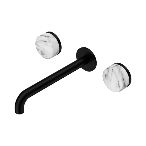 Serenity Wall Basin Set 220mm Spout with Arabescato Corchia Handle Matte Black [308558]