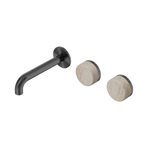 Serenity Wall Basin Set 160mm Offset Spout with Rome Travertine Handle Gunmetal [308631]