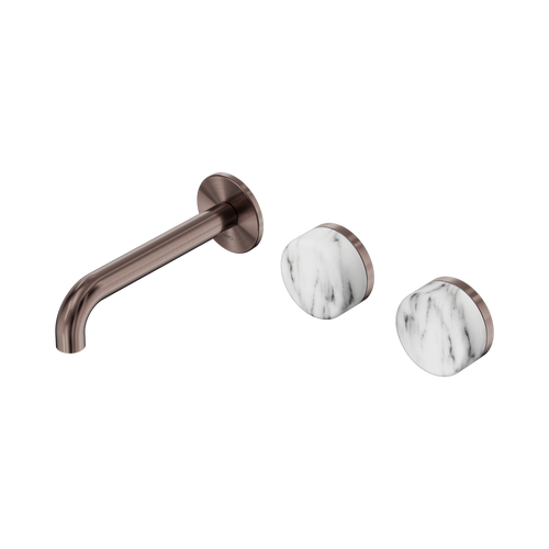 Serenity Wall Basin Set 160mm Offset Spout with Arabescato Corchia Handle Brushed Bronze [308600]