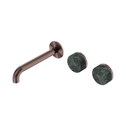 Serenity Wall Basin Set 185mm Offset Spout with Verde Alpi Handle Brushed Bronze [308745]