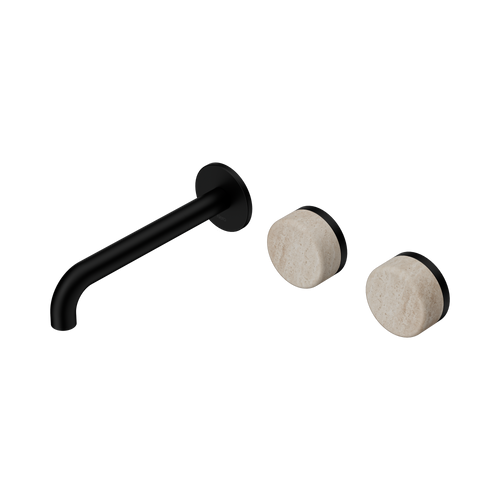 Serenity Wall Basin Set 185mm Offset Spout with Rome Travertine Handle Matte Black [308609]
