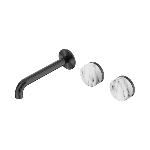 Serenity Wall Basin Set 185mm Offset Spout with Arabescato Corchia Handle Gunmetal [308750]