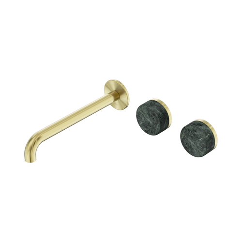Serenity Wall Basin Set 220mm Offset Spout with Verde Alpi Handle Brushed Gold [308675]