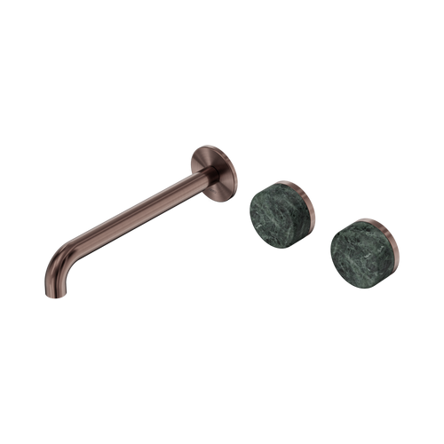 Serenity Wall Basin Set 220mm Offset Spout with Verde Alpi Handle Brushed Bronze [308629]