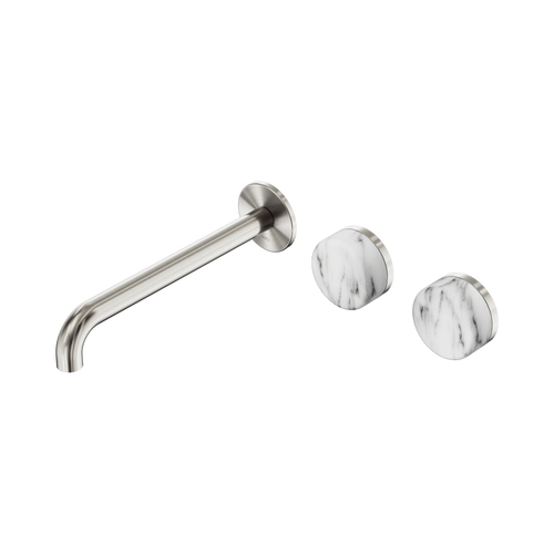Serenity Wall Basin Set 220mm Offset Spout with Arabescato Corchia Handle Brushed Nickel [308580]