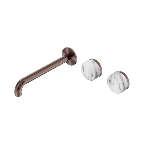 Serenity Wall Basin Set 220mm Offset Spout with Arabescato Corchia Handle Brushed Bronze [308681]