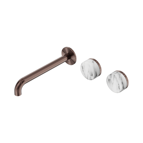 Serenity Wall Basin Set 220mm Offset Spout with Arabescato Corchia Handle Brushed Bronze [308681]