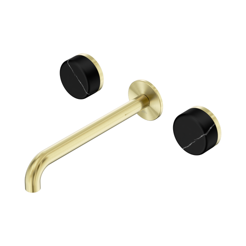 Serenity Wall Basin Set 220mm Spout with Marquina Black Handle Brushed Gold [308798]