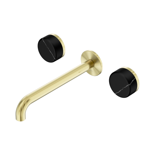 Serenity Wall Basin Set 220mm Spout with Marquina Black Handle Brushed Gold [308798]