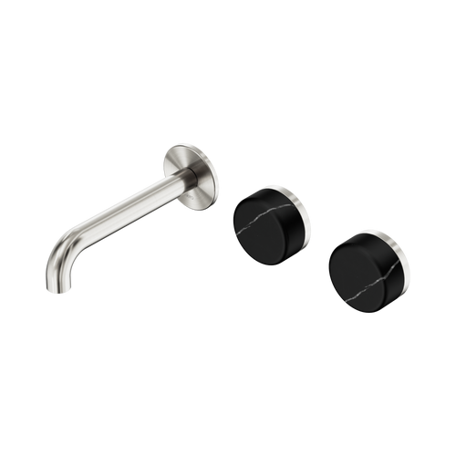 Serenity Wall Basin Set 160mm Offset Spout with Marquina Black Handle Brushed Nickel [308584]