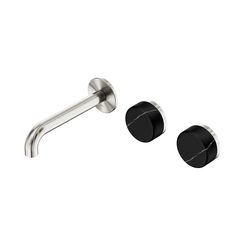 Serenity Wall Basin Set 160mm Offset Spout with Marquina Black Handle Brushed Nickel [308584]