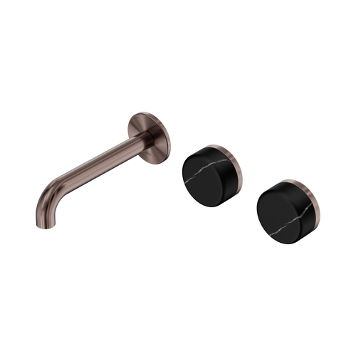 Serenity Wall Basin Set 160mm Offset Spout with Marquina Black Handle Brushed Bronze [308576]
