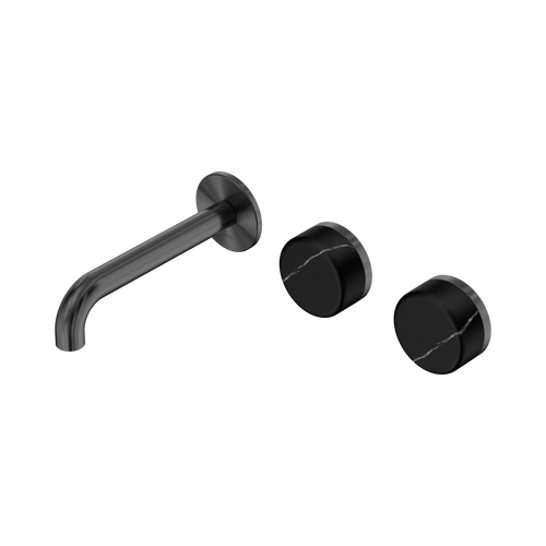 Serenity Wall Basin Set 160mm Offset Spout with Marquina Black Handle Gunmetal [308824]