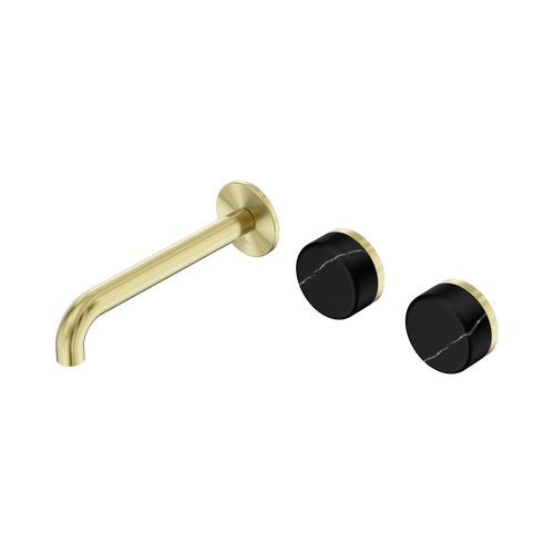 Serenity Wall Basin Set 185mm Offset Spout with Marquina Black Handle Brushed Gold [308590]