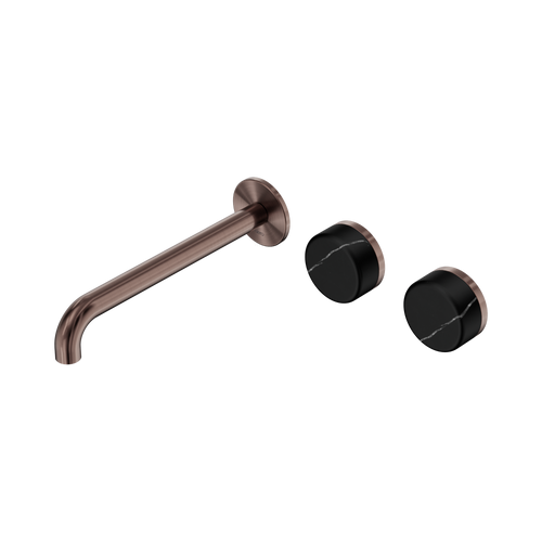 Serenity Wall Basin Set 220mm Offset Spout with Marquina Black Handle Brushed Bronze [308613]