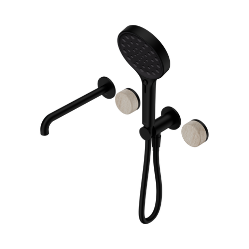 Serenity Progressive Shower System with Spout with Rome Travertine Handle and Serenity Hand Shower Matte Black [308647]