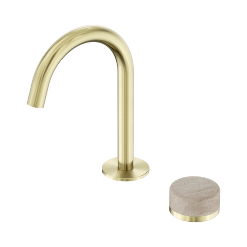 Serenity Progressive Basin Mixer Arc Spout with Rome Travertine Handle Brushed Gold [308821]