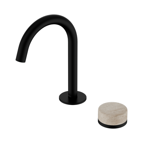 Serenity Progressive Basin Mixer Arc Spout with Rome Travertine Handle Matte Black [308751]