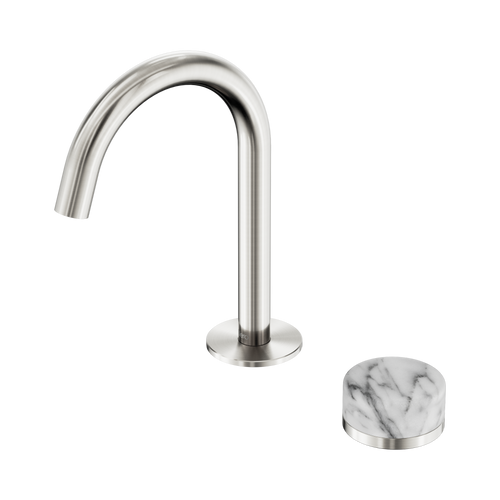 Serenity Progressive Basin Mixer Arc Spout with Arabescato Corchia Handle Brushed Nickel [308712]
