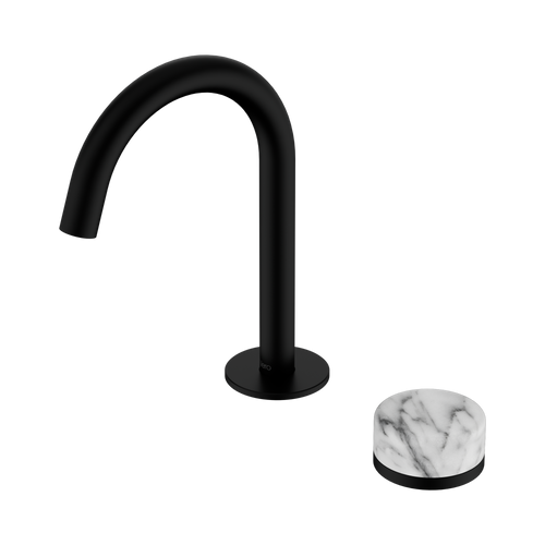 Serenity Progressive Basin Mixer Arc Spout with Arabescato Corchia Handle Matte Black [308836]